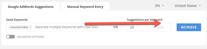 enter seed keywords then search