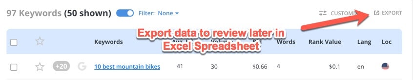 export LongTailPro data