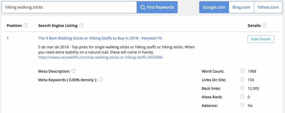 Jaaxy search analysis